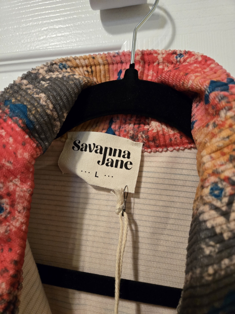 Savanna Jane Women's Red Patterned Fringe Corduroy Jacket - Picture 6 of 12